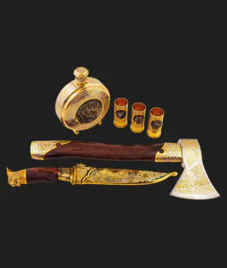 Охотничий набор «Рысь» фляжка, стопки, нож цм ЭИ-107, топор